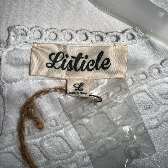 New Listicle White Crochet Eyelet Dress Large Gauze Lined Boho Beachy - Picture 4 of 16